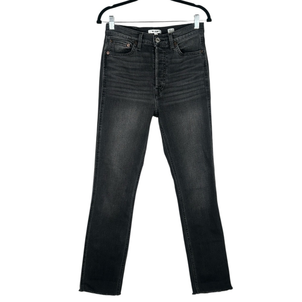 Re/Done Black Wash Button‎ Fly Distressed Hem Skinny High Rise Jeans Size 28